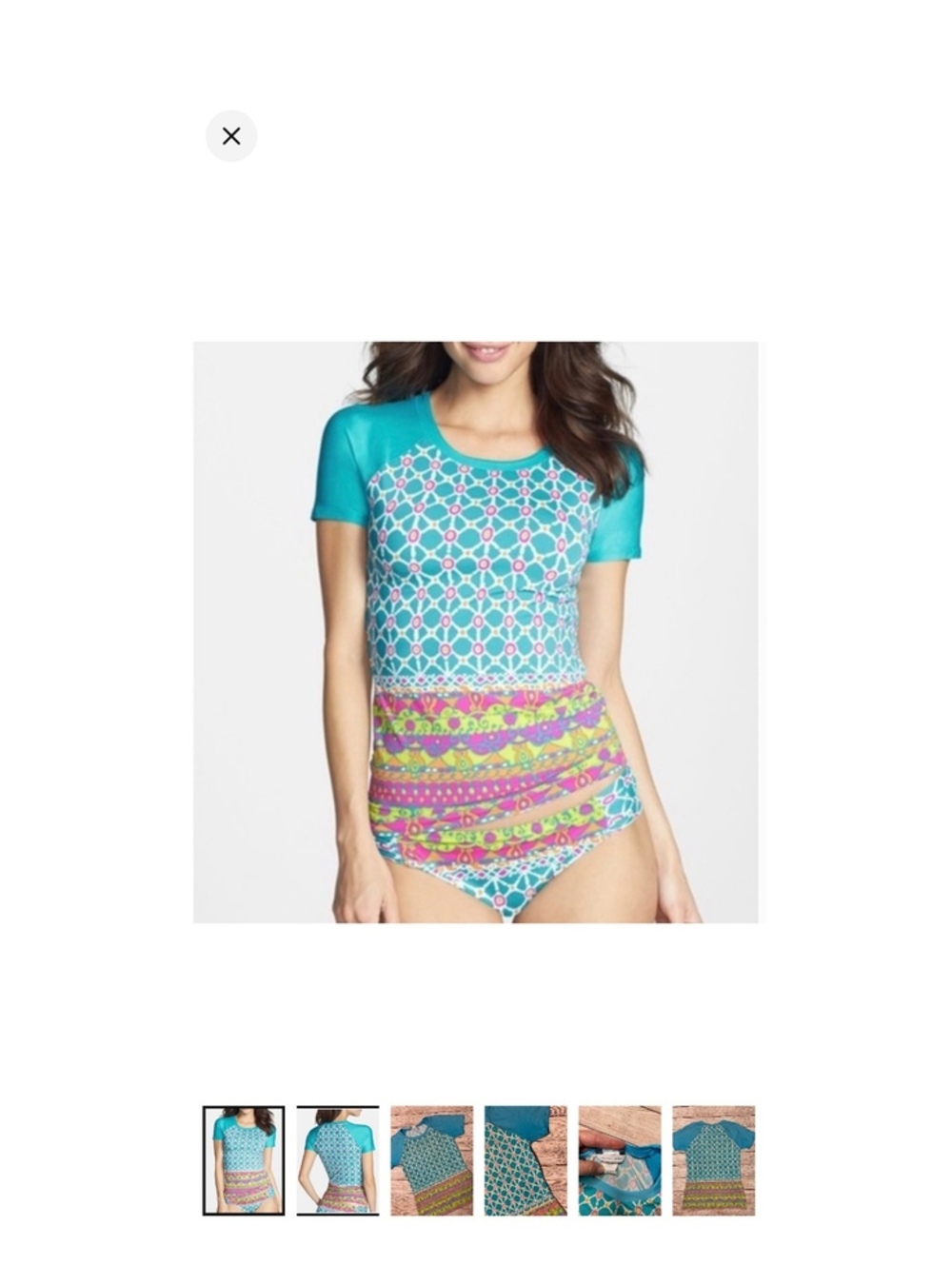 Trina Turk Rash Guard swim shirt M Turquoise Pink Geometric Swim Tunic Cover Up